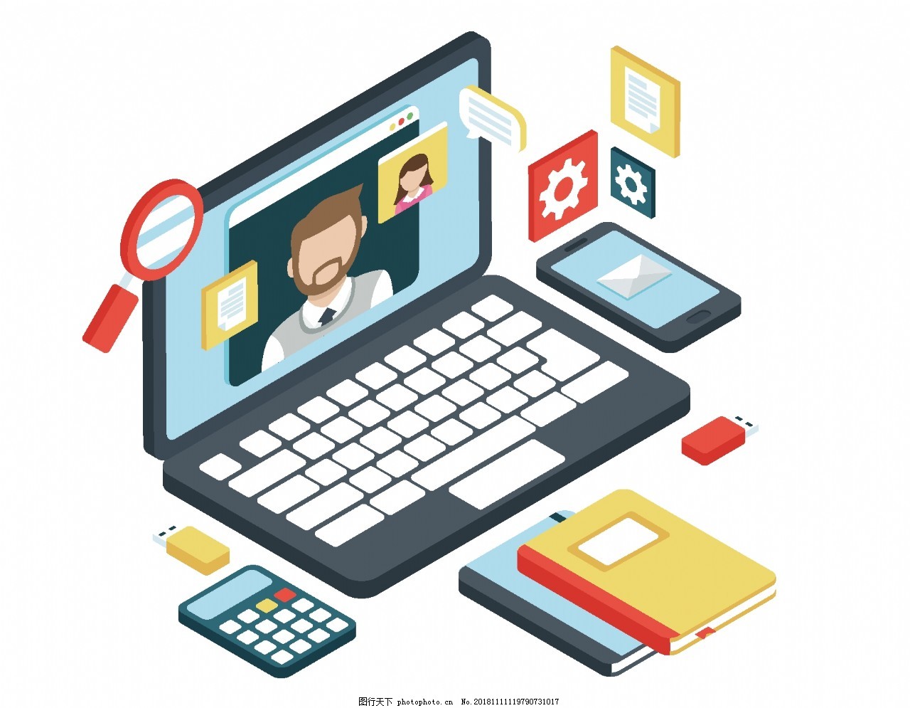 卡通電腦筆記本元素 計算機的創(chuàng)新設(shè)計趨勢